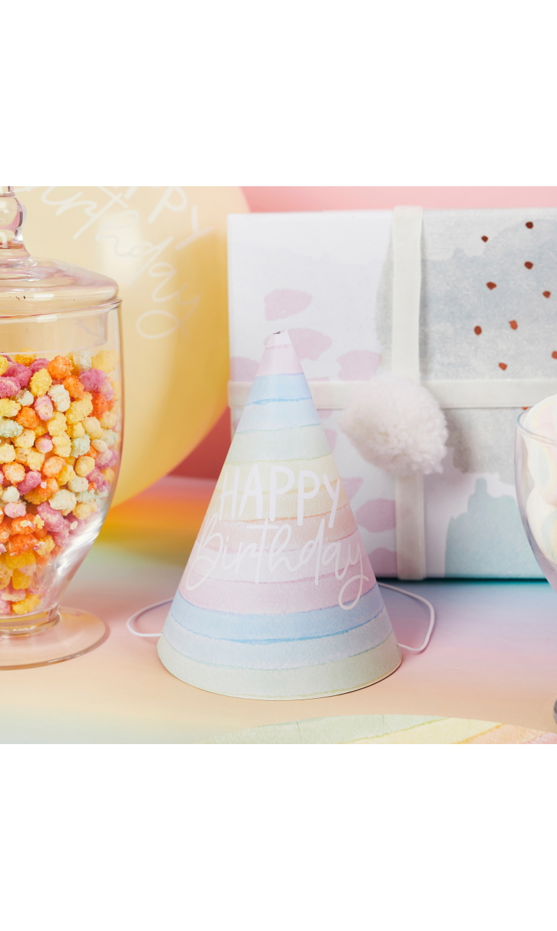 Eco Rainbow Happy Birthday Paper Hats 10Pcs