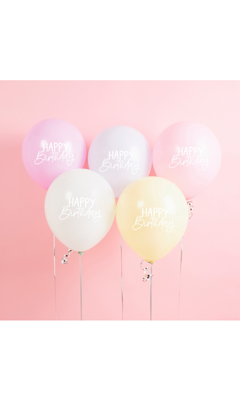 Eco Rainbow Happy Birthday 12 Inch Latex Balloon 5 pcs
