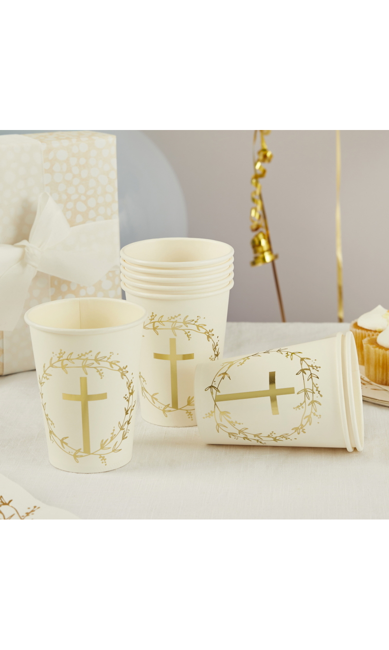 Gold Cross Paper Cups 8 pcs