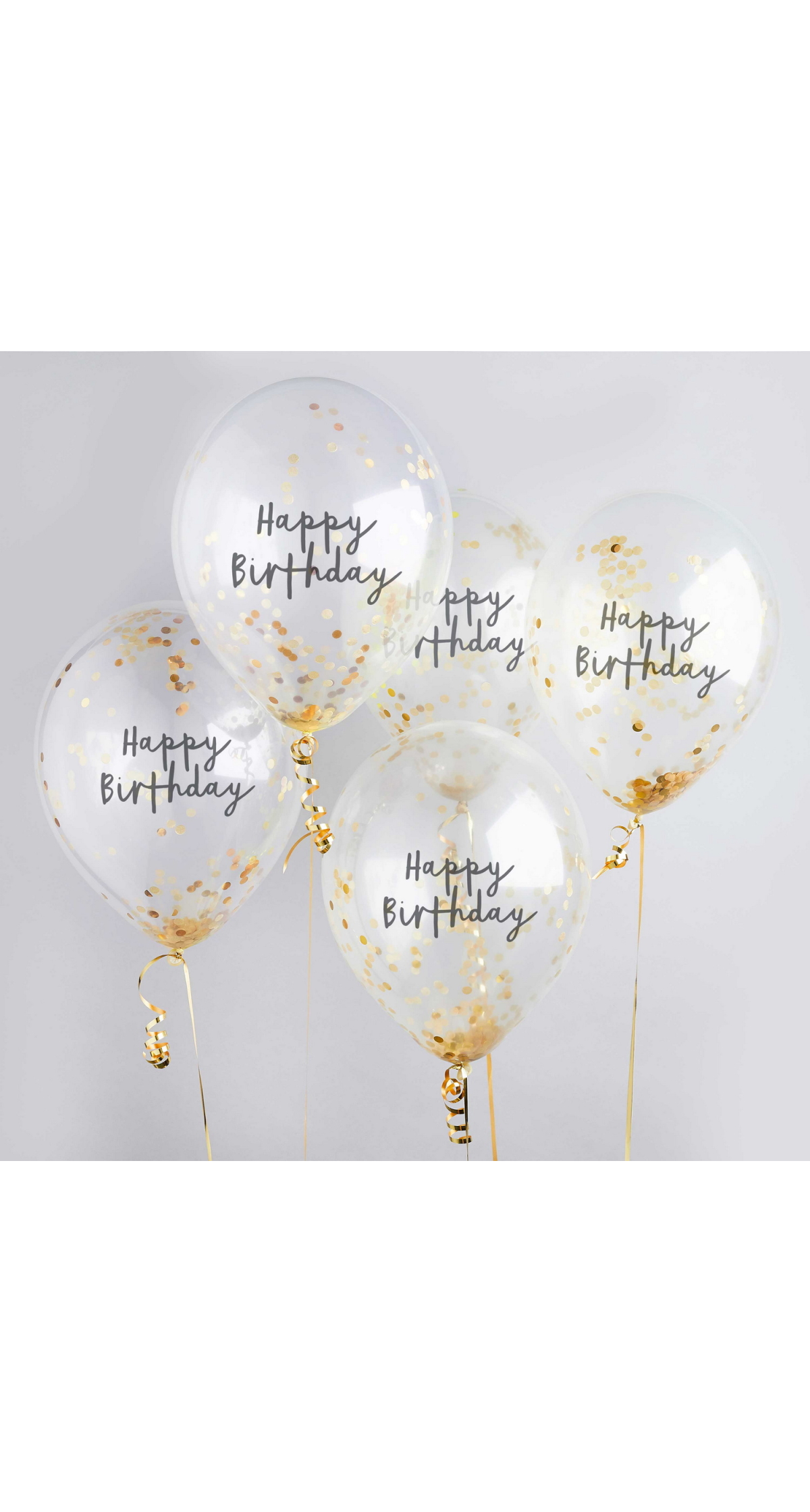 Gold Happy Birthday Confetti 12 Inch Latex Balloons 5pk
