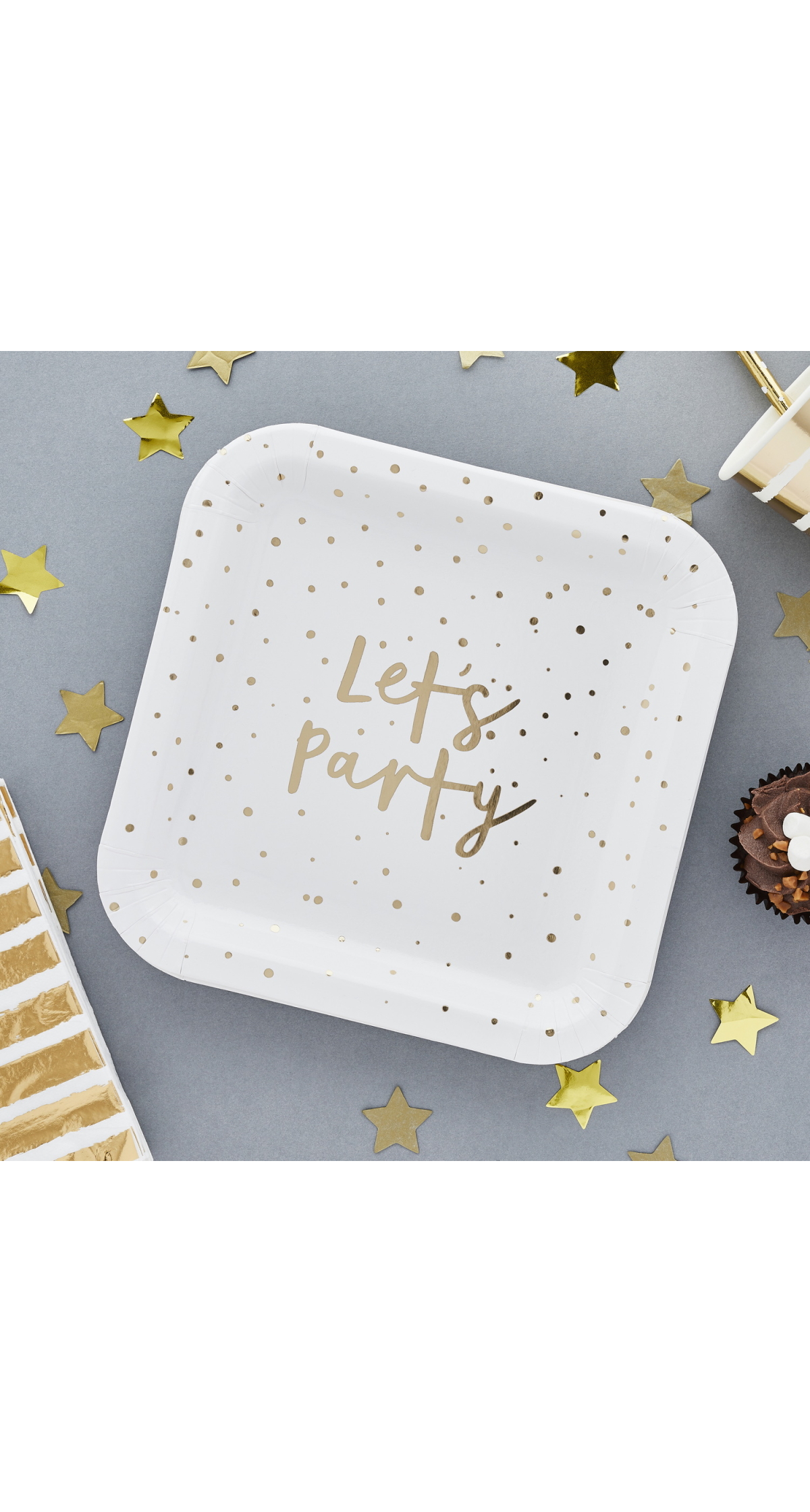 Gold Let's Party 9 Paper Plates 8 pcs