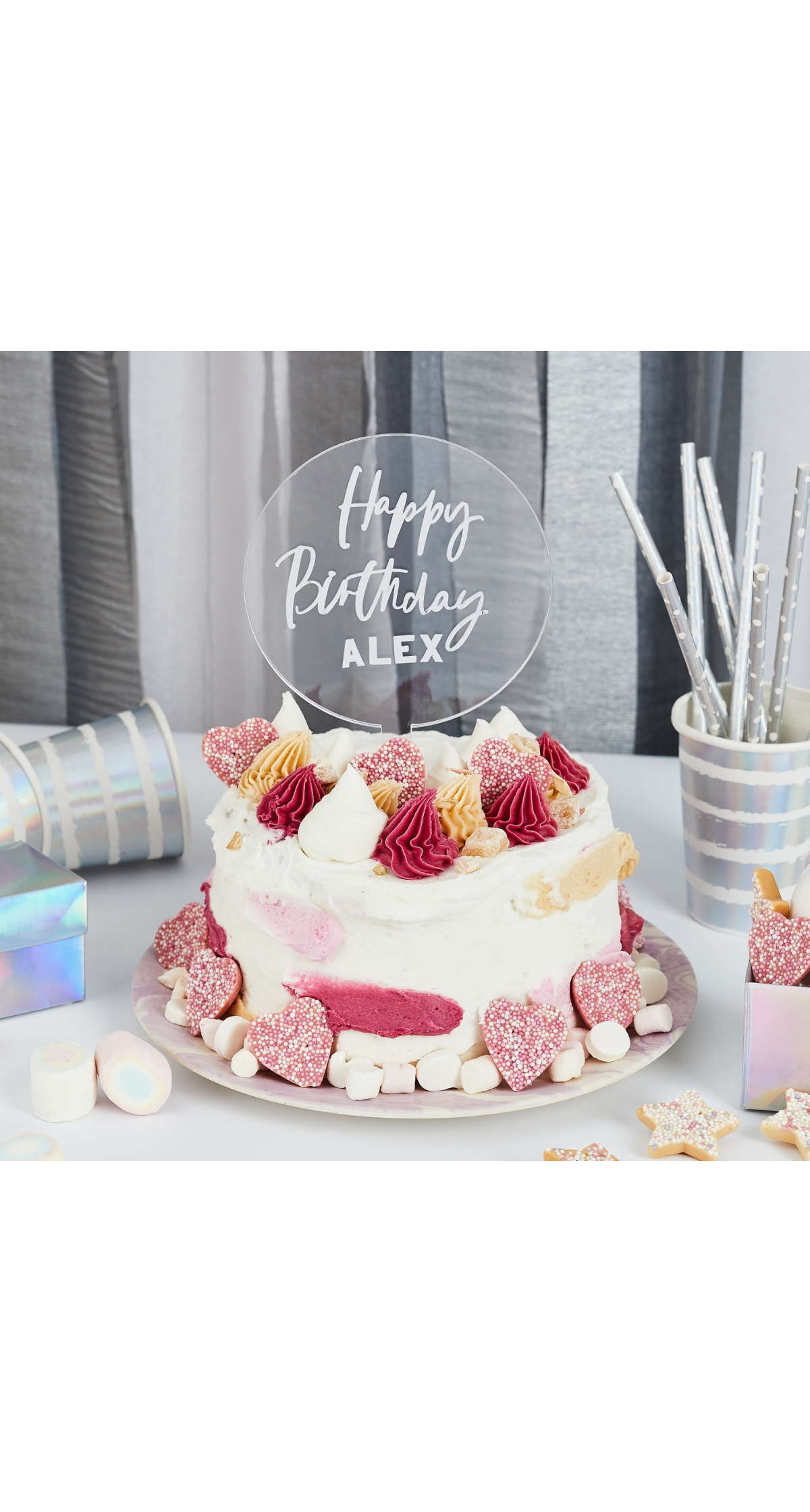 Acrylic Personalised Cake Topper With Silver Sticker Sheets - Image 4