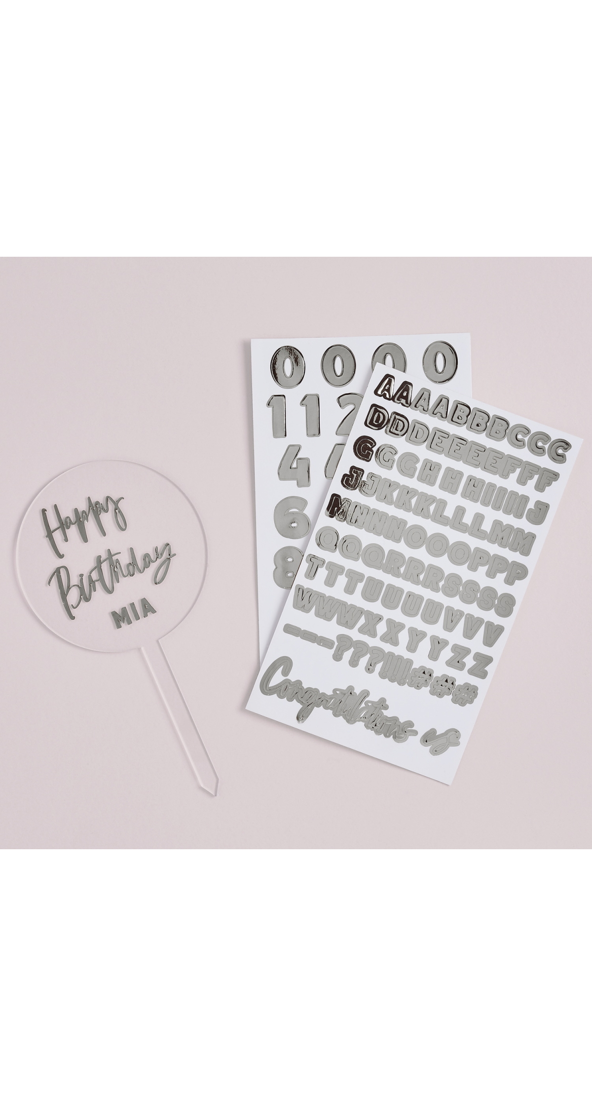 Acrylic Personalised Cake Topper With Silver Sticker Sheets - Image 5