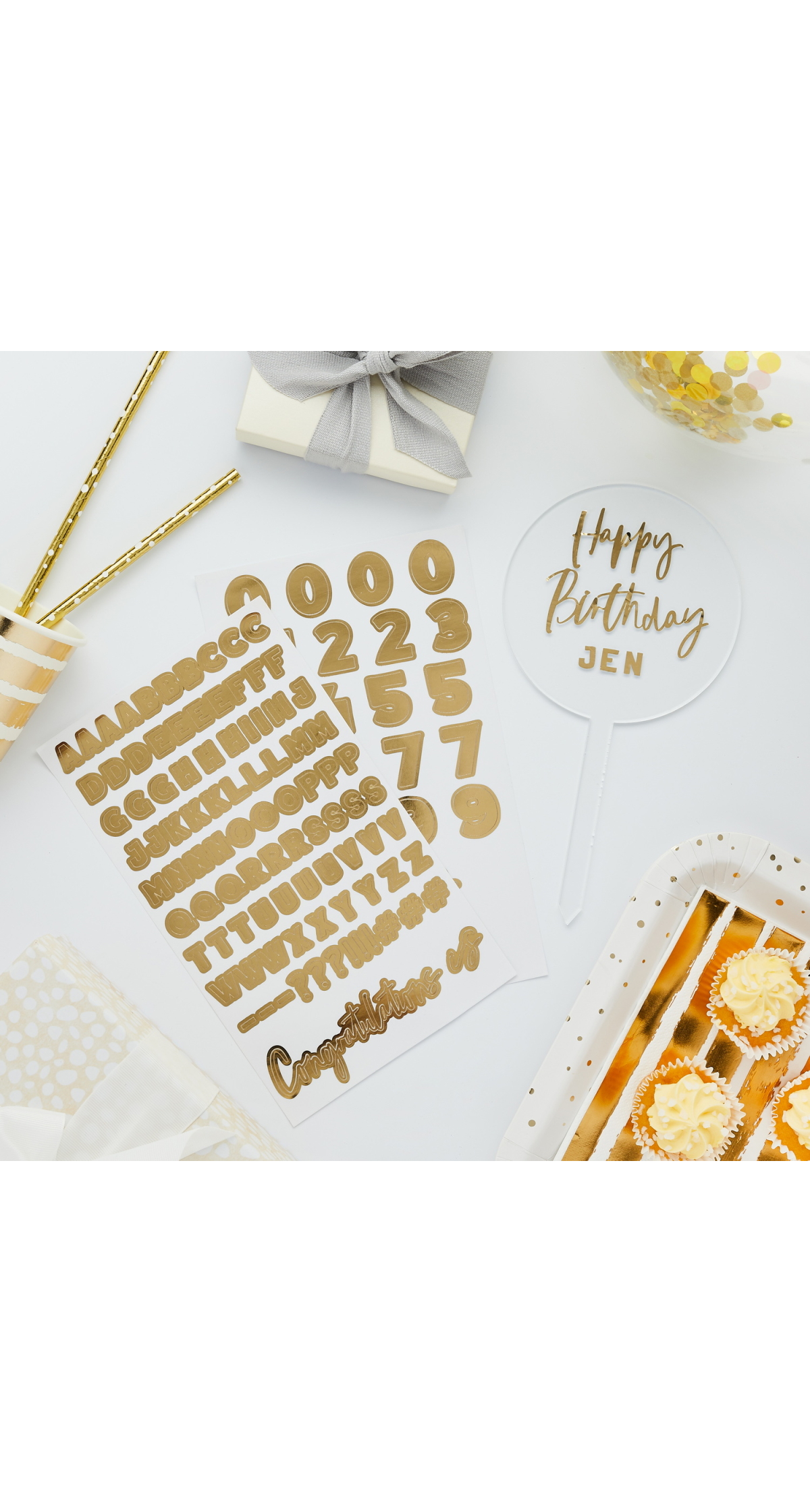 Acrylic Personalised Cake Topper With Gold Sticker Sheets - Image 4