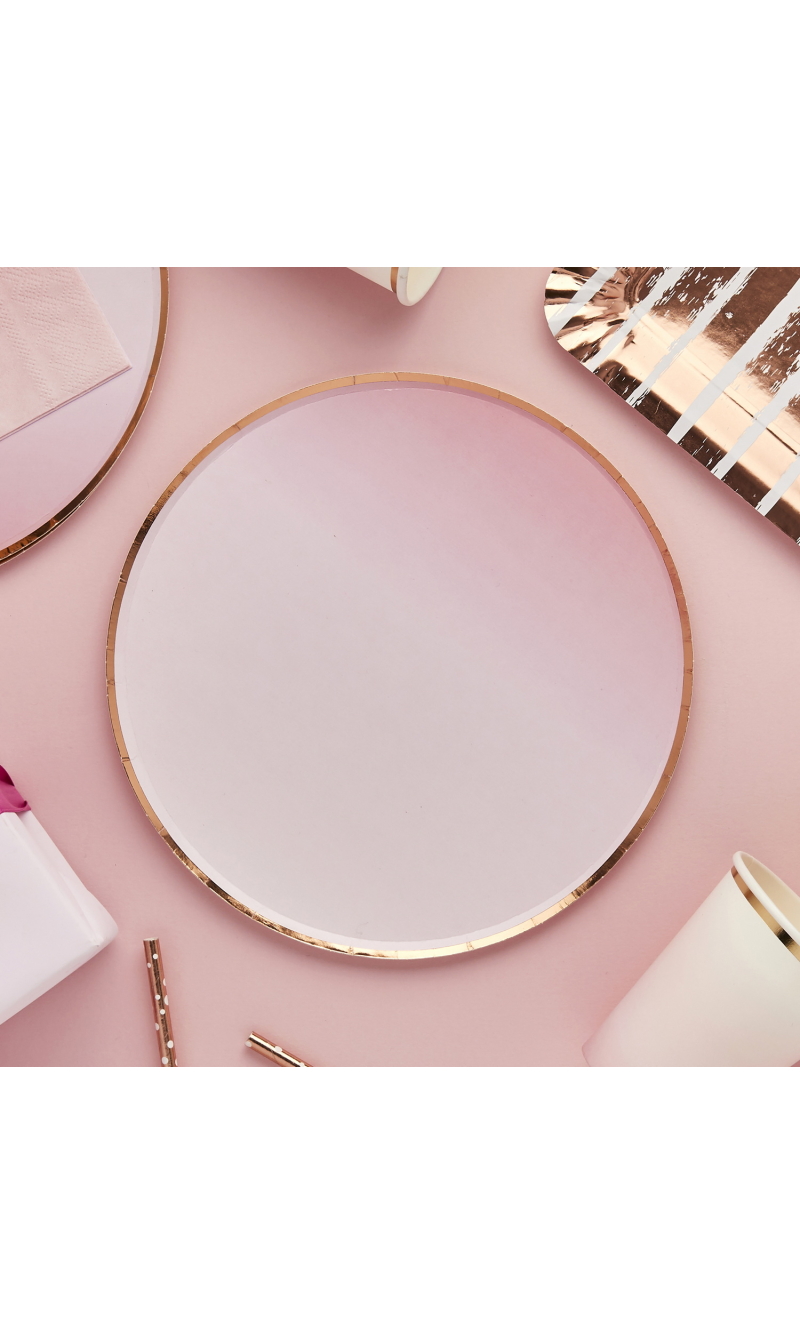 Rose Gold & Pink Ombre Paper Plates 8pk