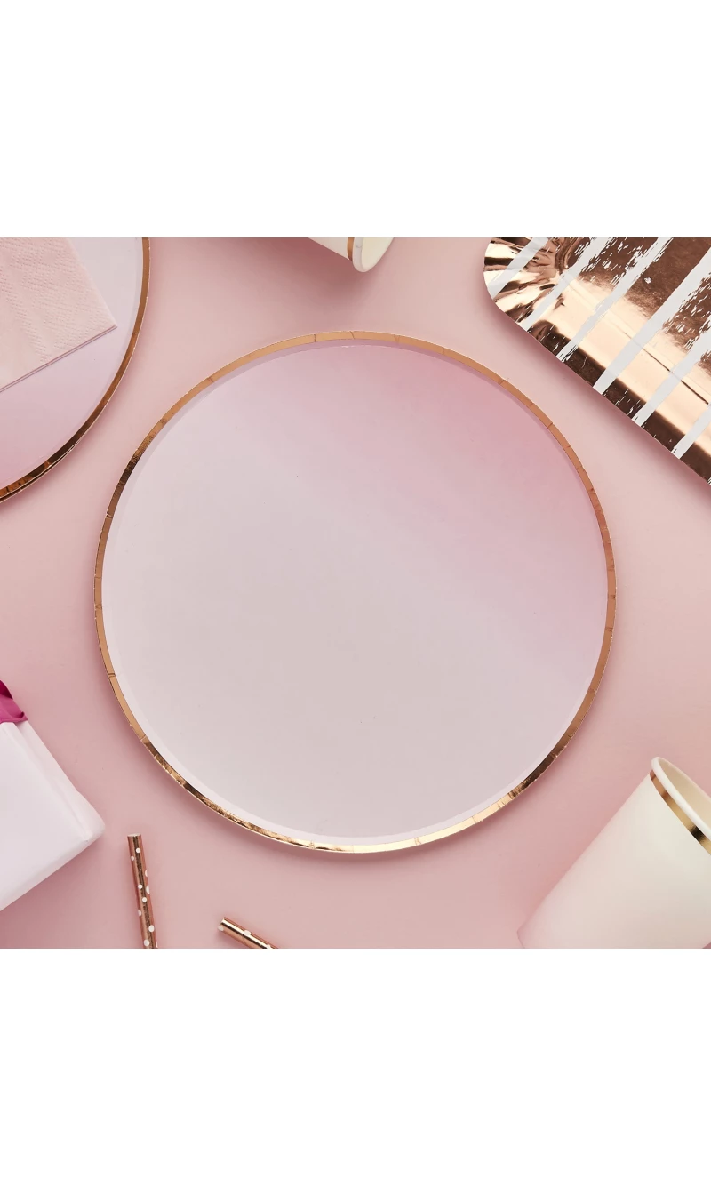 Rose Gold & Pink Ombre Paper Plates 8pk