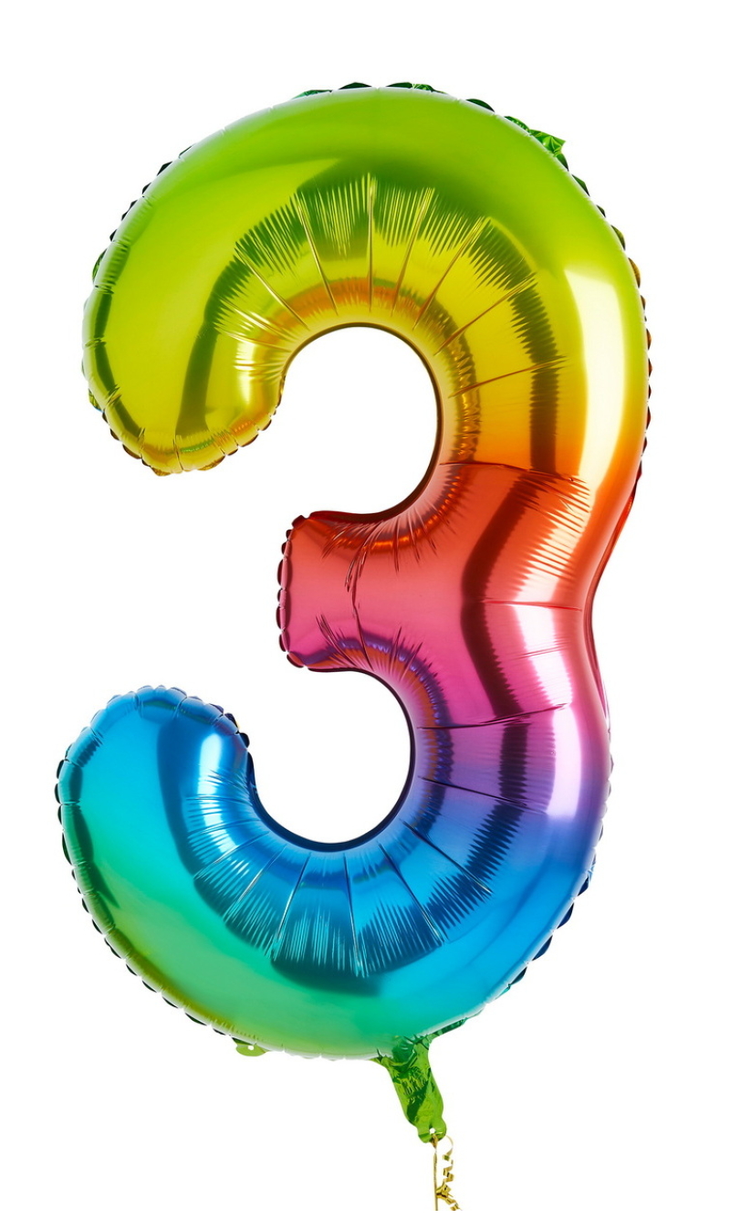 34 Inch Foil Balloon Number 3 â€“ Rainbow