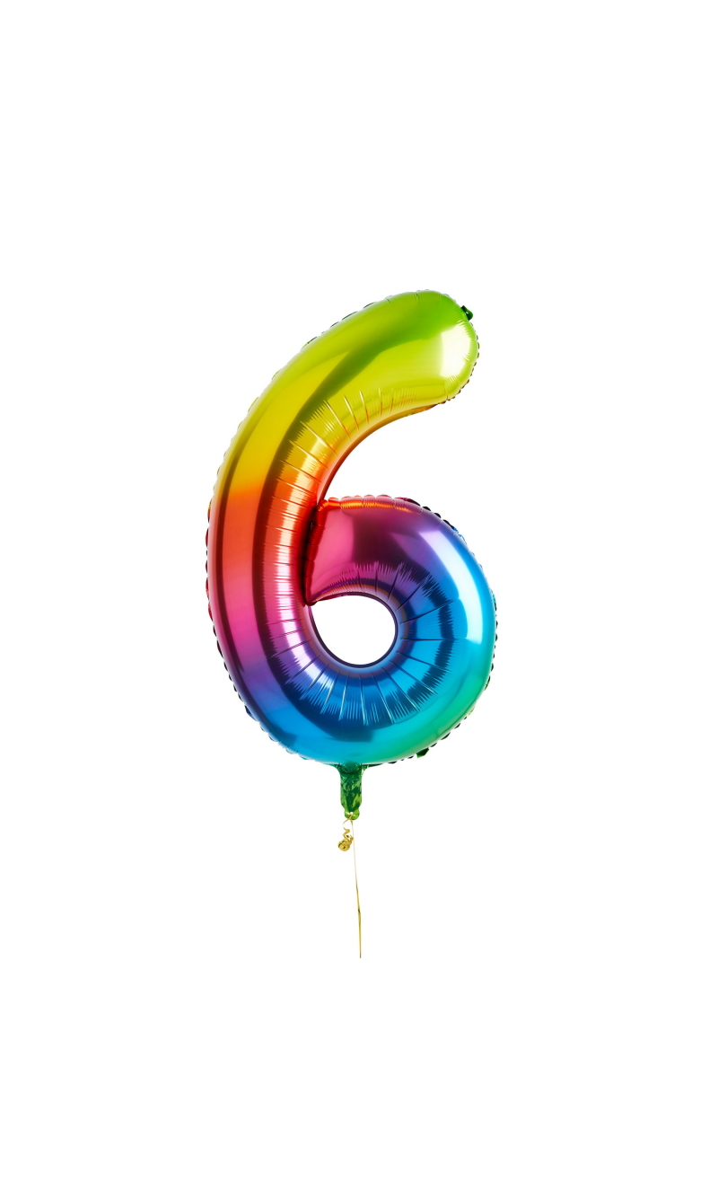 34 Inch Foil Balloon Number 6 â€“ Rainbow