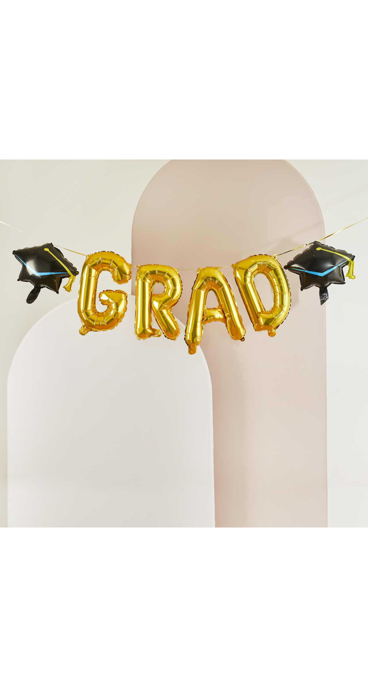 Gold Grad 16" & x2 Graduation Hats 14" Foil Balloon Garland - Image 2