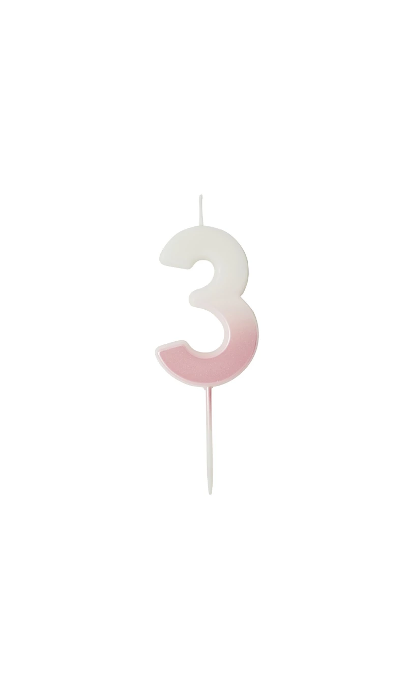 Pink Ombre Number 3 Wax Candle