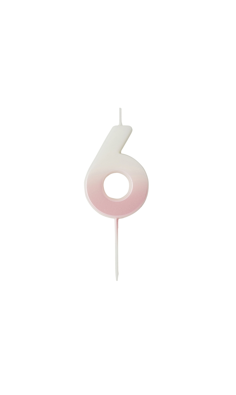 Pink Ombre Number 6 Wax Candle