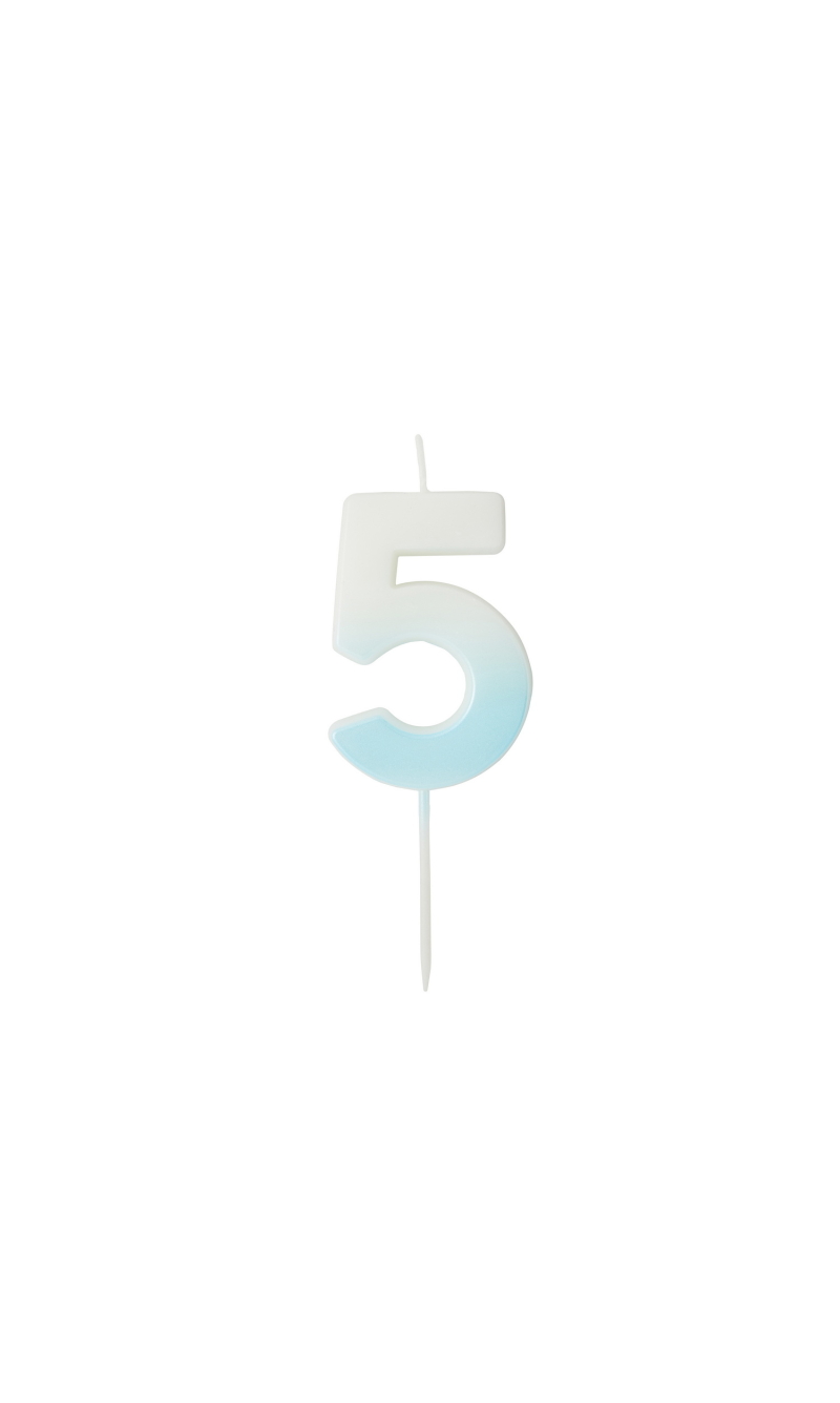 Blue Ombre Number 5 Wax Candle