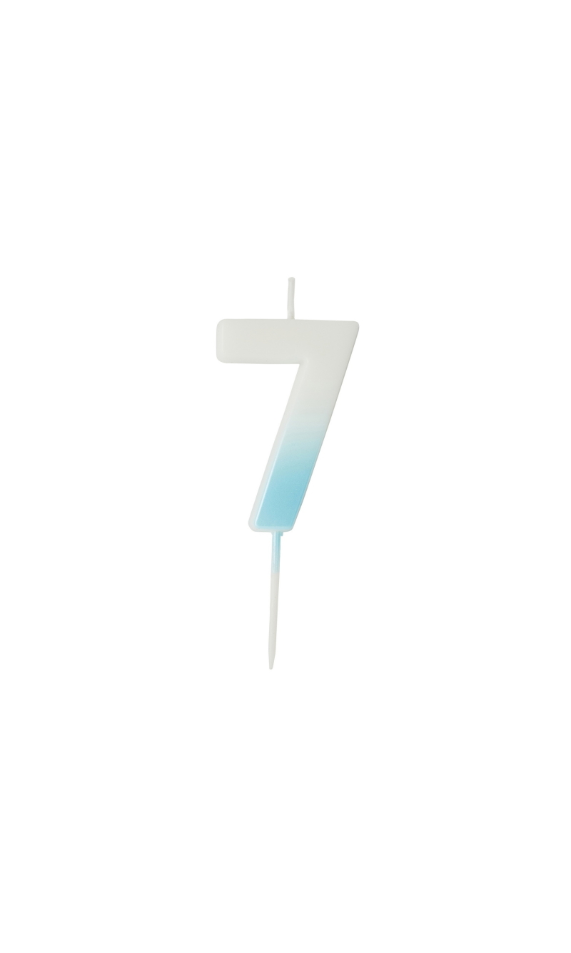 Blue Ombre Number 7 Wax Candle