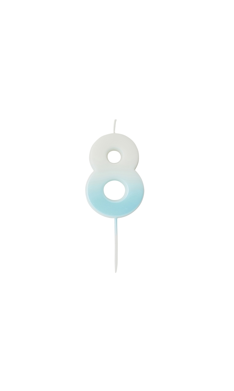 Blue Ombre Number 8 Wax Candle