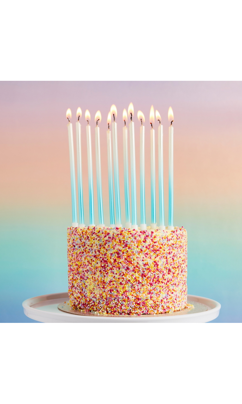 Blue Ombre Tall Skinny Wax Candles 12 Pack