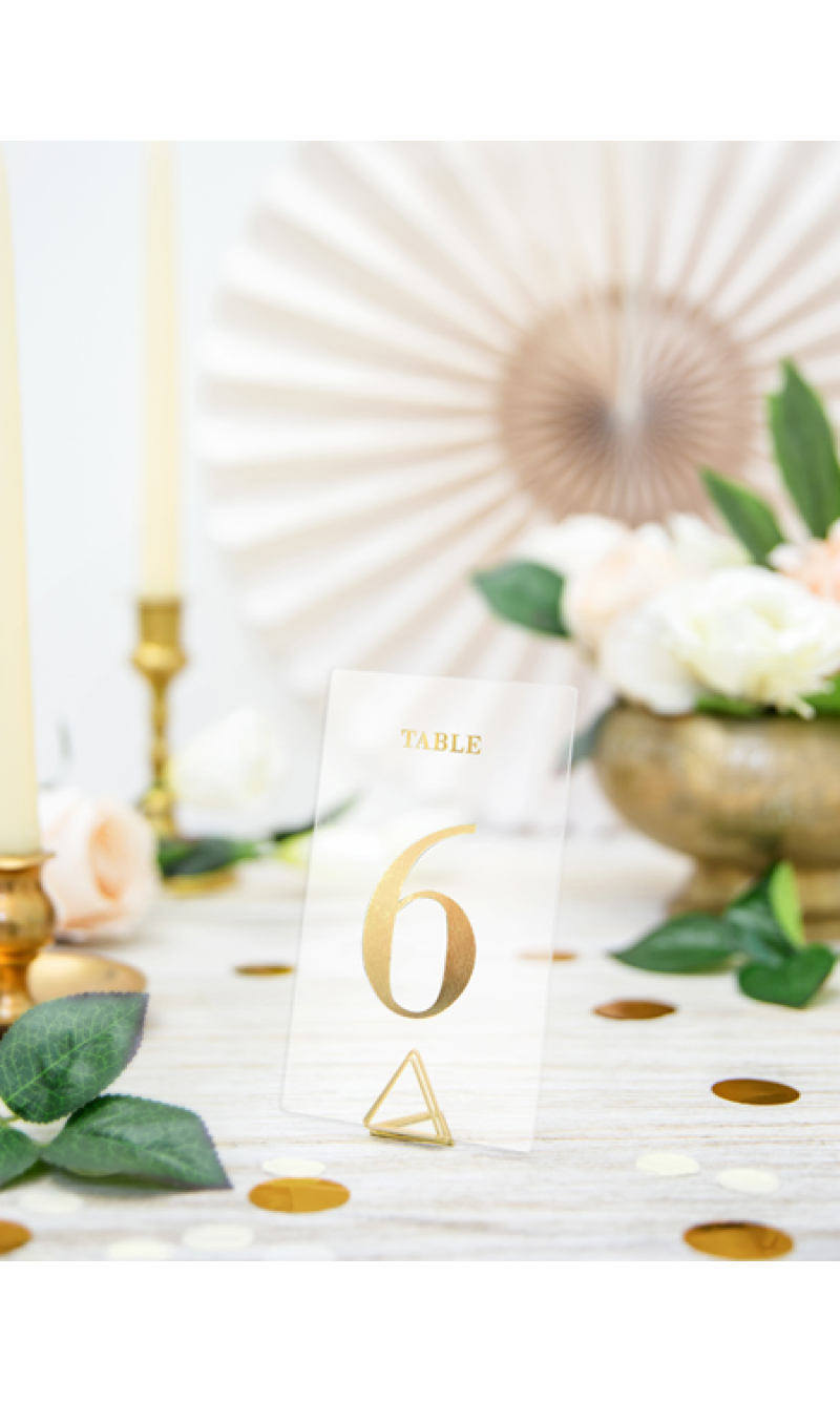 Tranparent Table Numbers Gold 7x12cm (1pkt / 20pc)