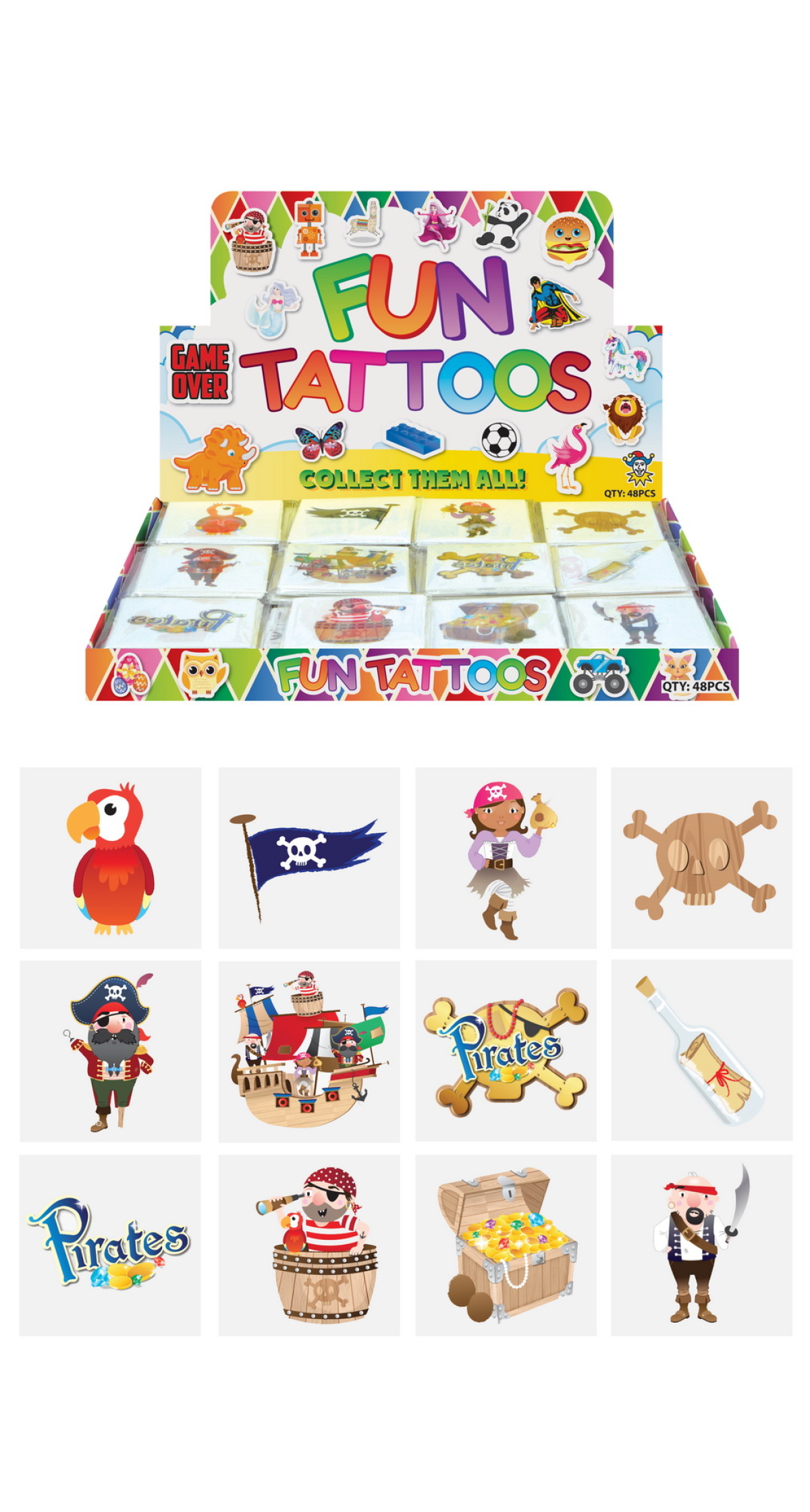 Mini Party Favor Pirate Temporary Tattoos 4cm (Assorted Designs) â€“ 12pcs