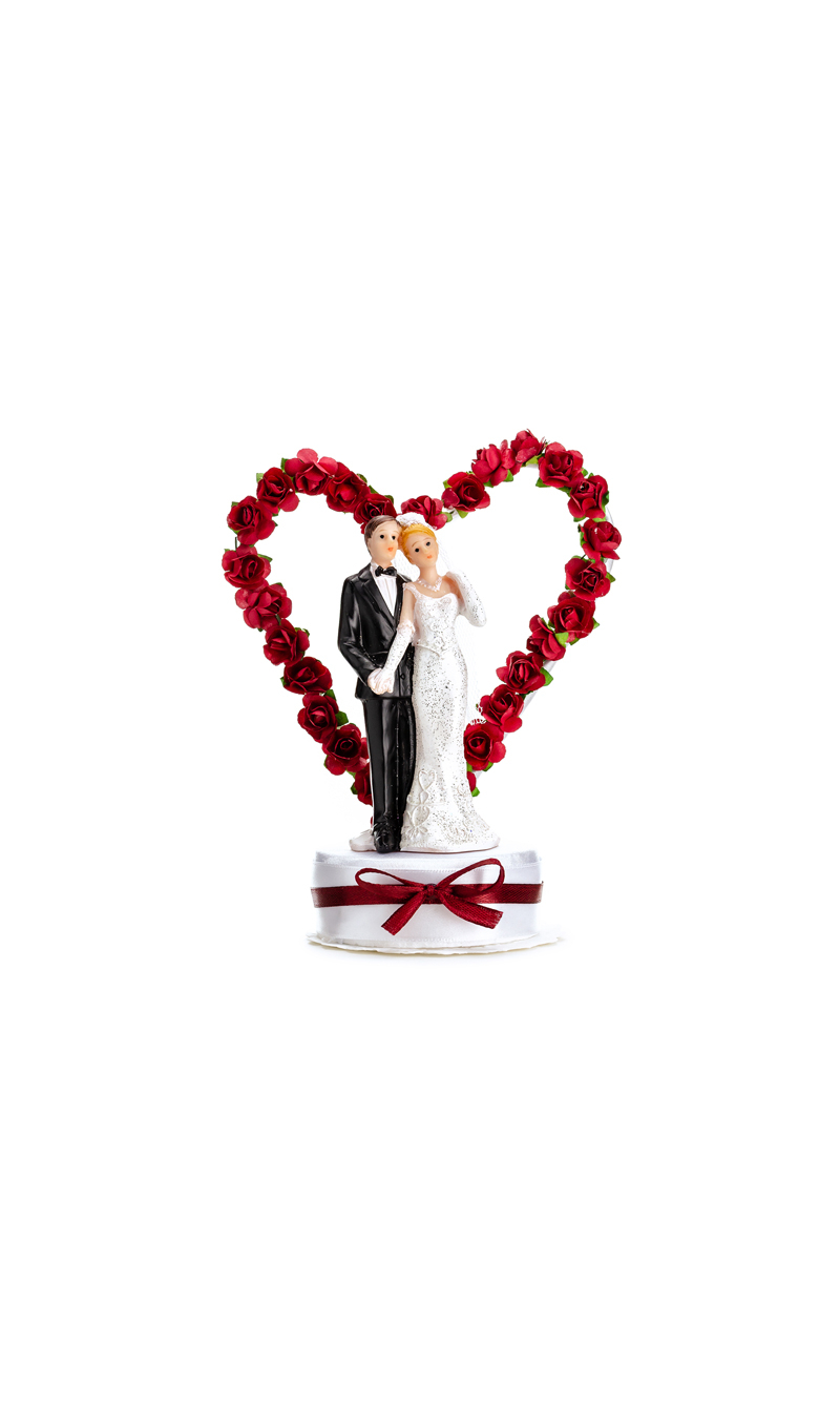 Cake Topper Newly-Weds White And Deep Red 16cm