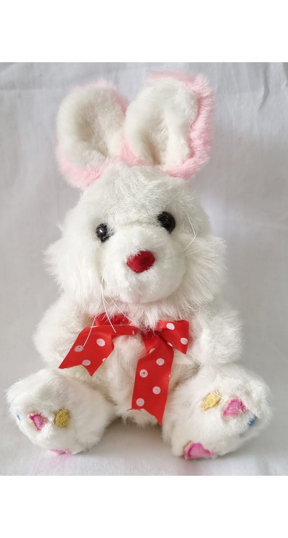 White Rabbit With Red Bow & White Dots Teddy Bear - 26x14cm