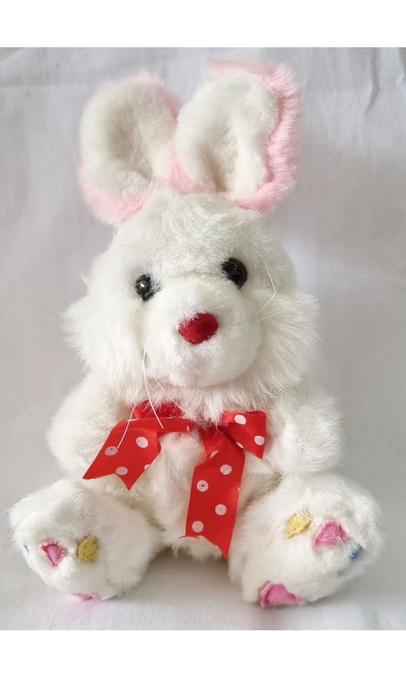 White Rabbit With Red Bow & White Dots Teddy Bear - 26x14cm