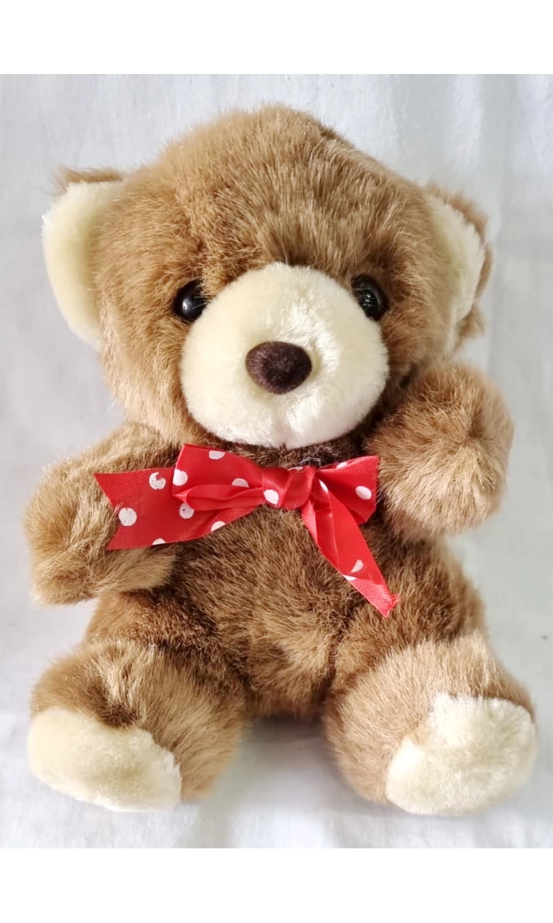 Brown Teddy Bear With Red Bow - 21x15cm