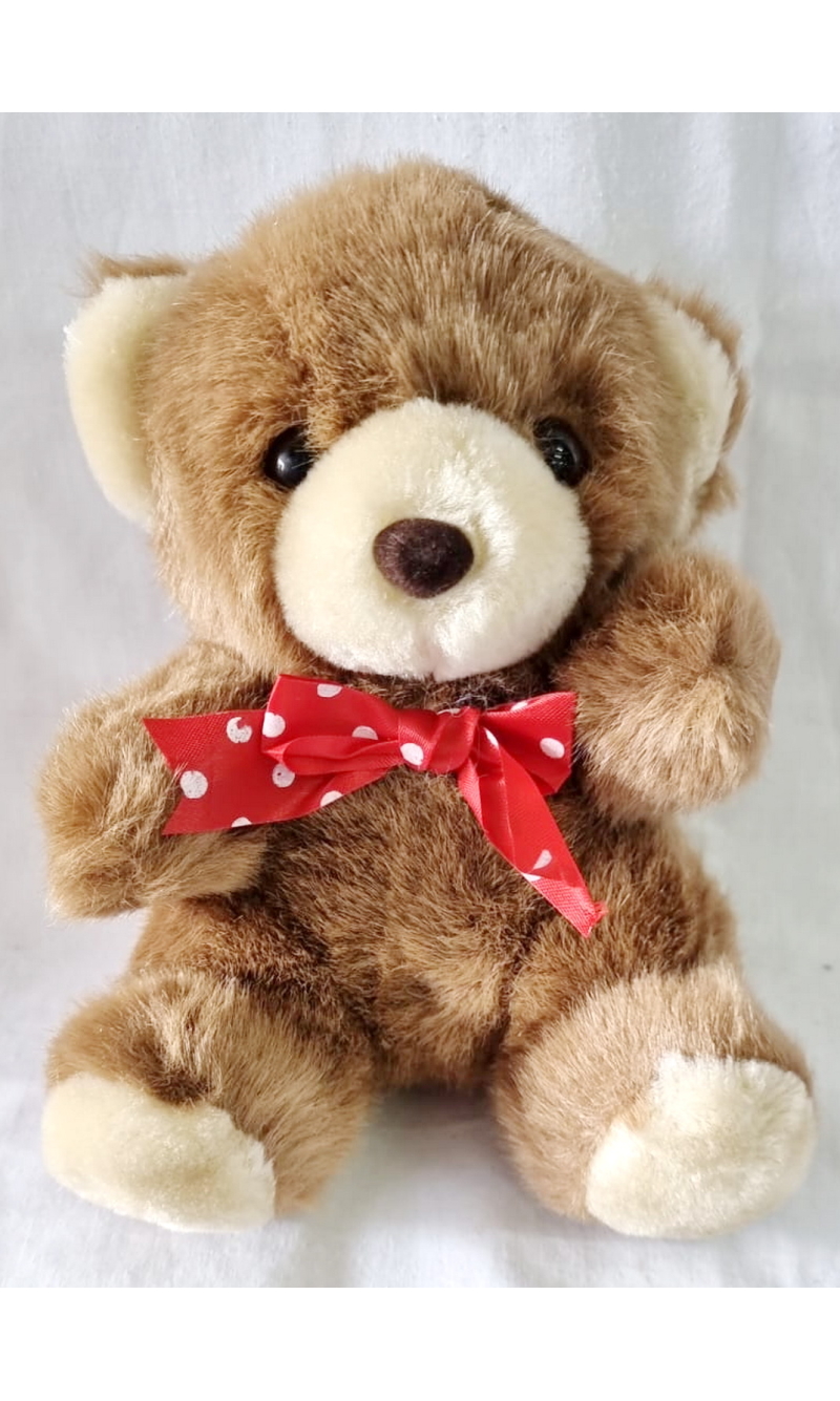 Brown Teddy Bear With Red Bow - 21x15cm