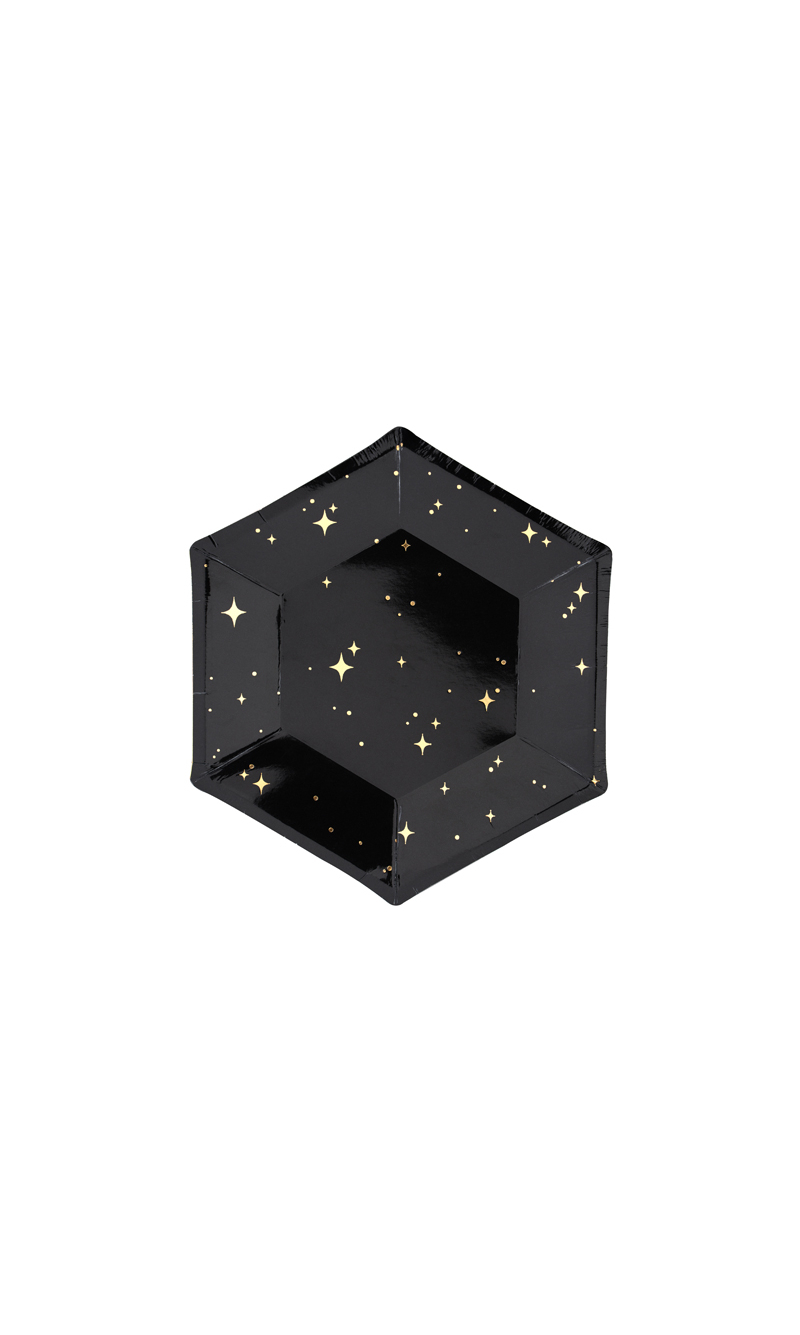 Black & Gold Plates Let's Celebrate, 20cm (1pkt / 6pc)