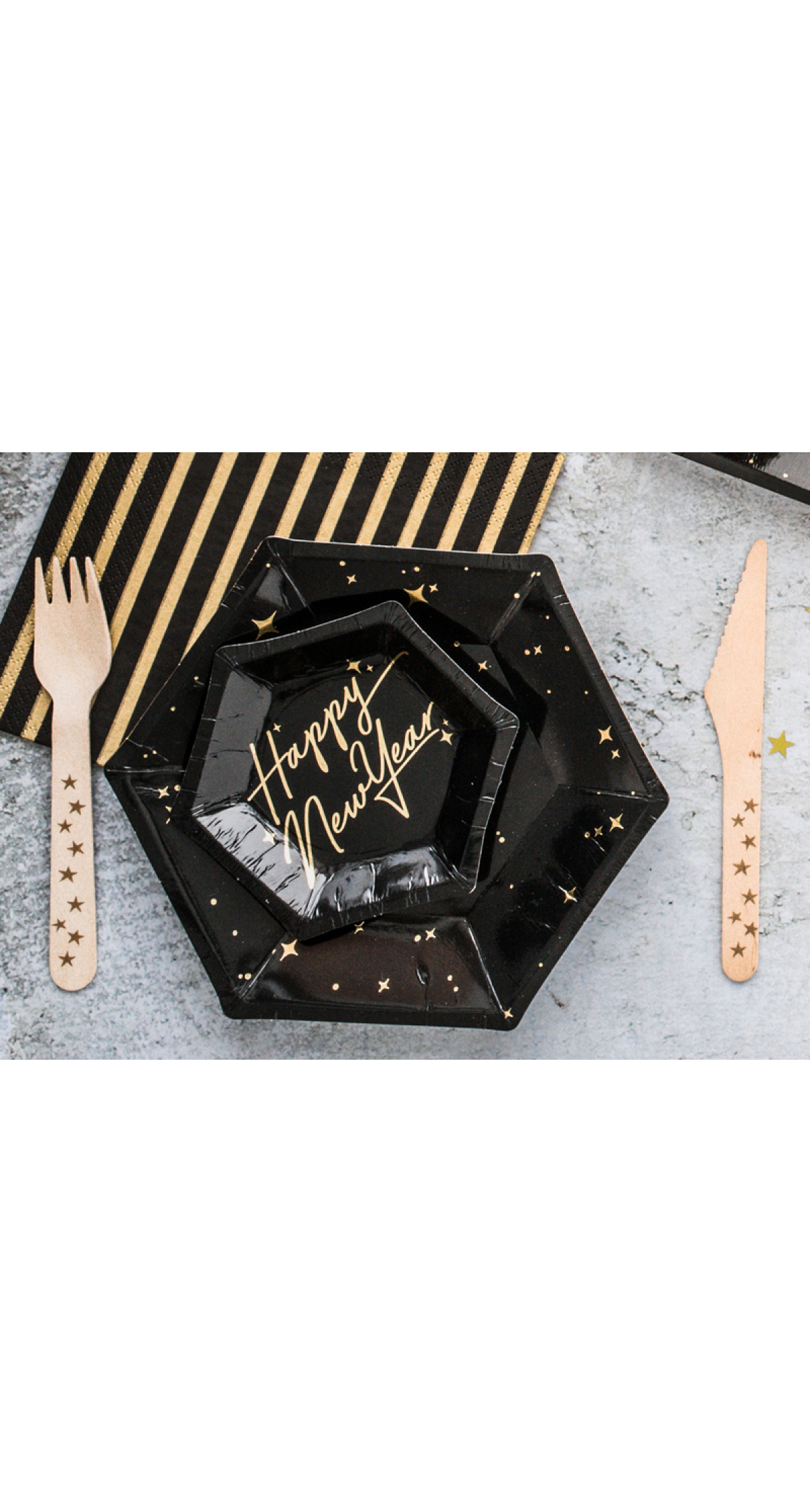 Black & Gold Plates Let's Celebrate, 20cm (1pkt / 6pc) - Image 3