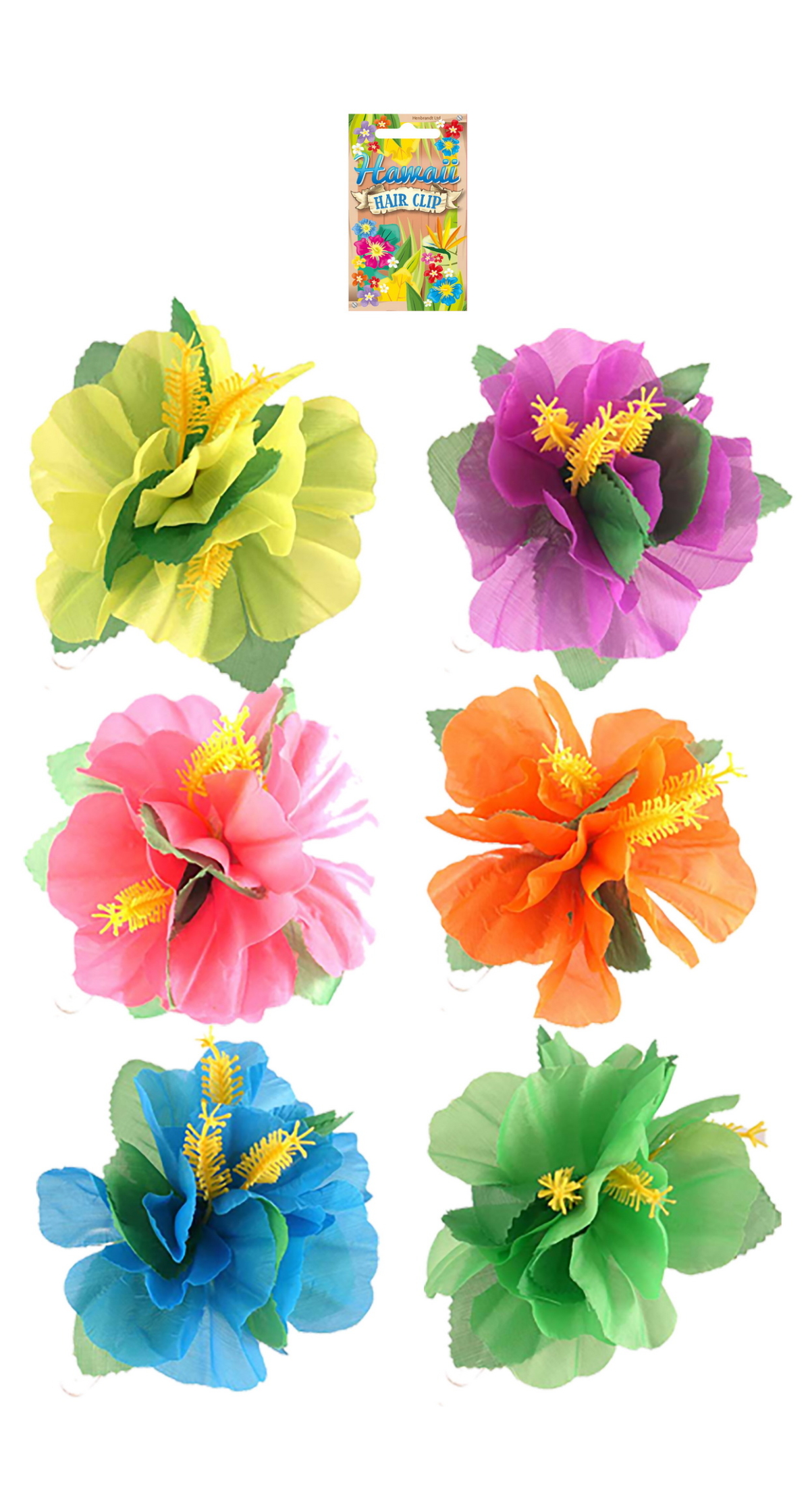 Hawaiian Hibiscus Flower Hair Clip (Assorted Designs) Neon Colours
