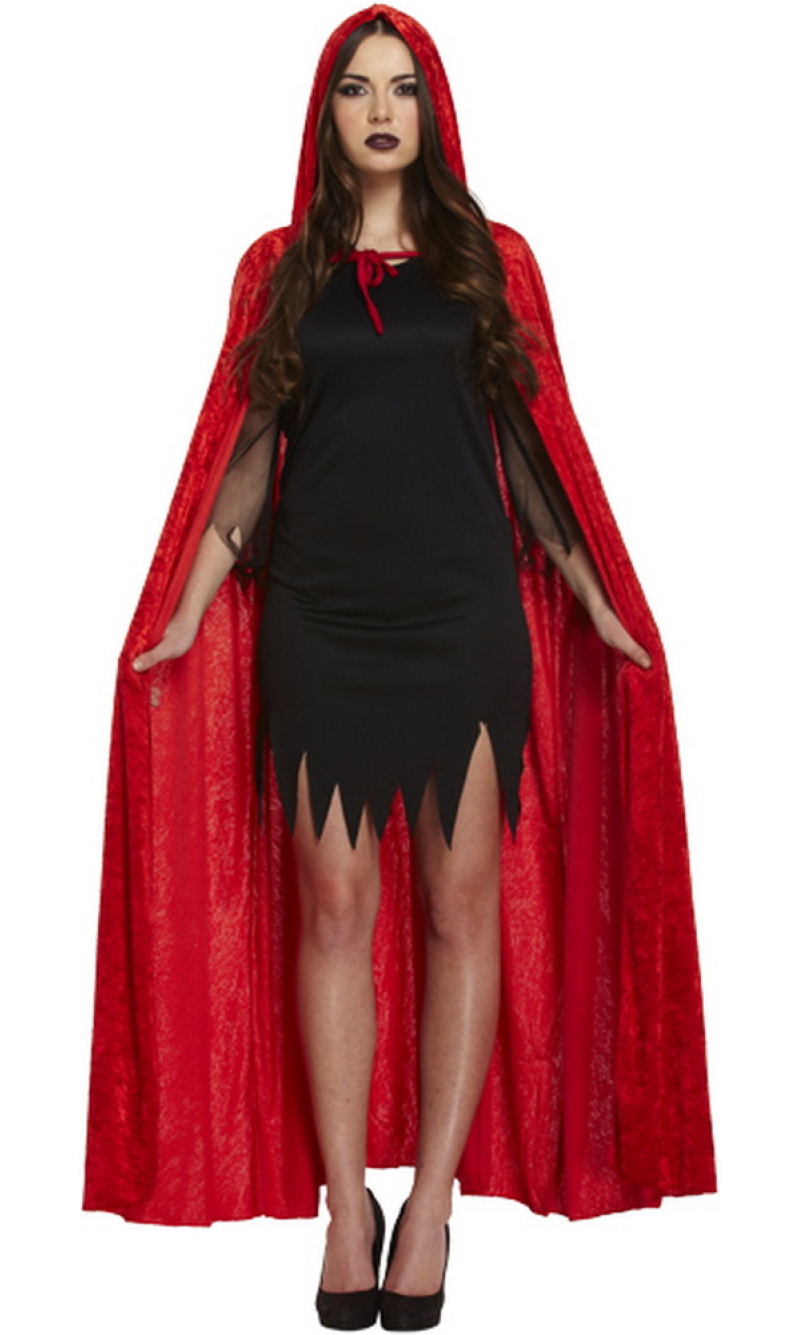Red Velvet Cape with Hood - Adult One Size