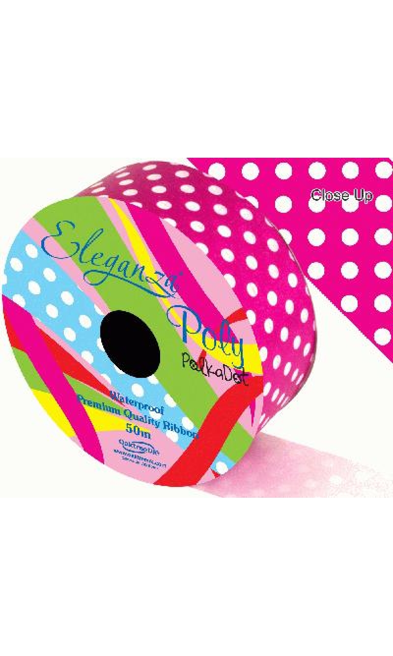 Pull Bow Fuchsia With White Polka Dots - 50mm
