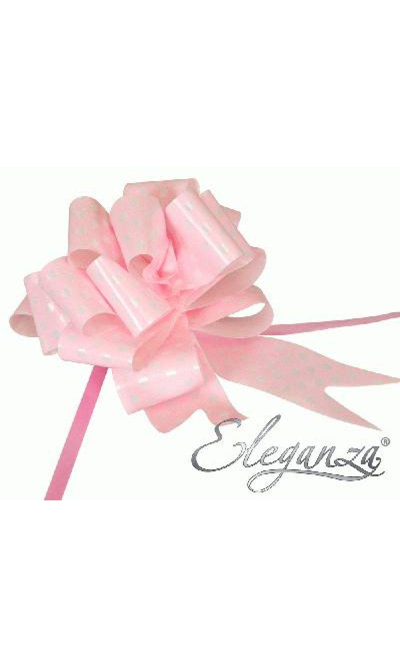 Pull Bow Light Pink With White Polka Dots - 50mm