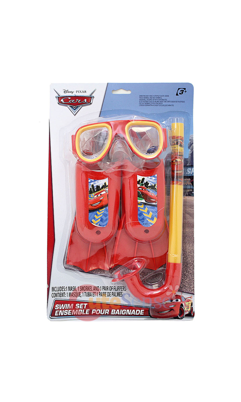 Disney Cars Swim Goggles Mask, Snorkel & Flipper 3pc Set -  For Age 3+ Years