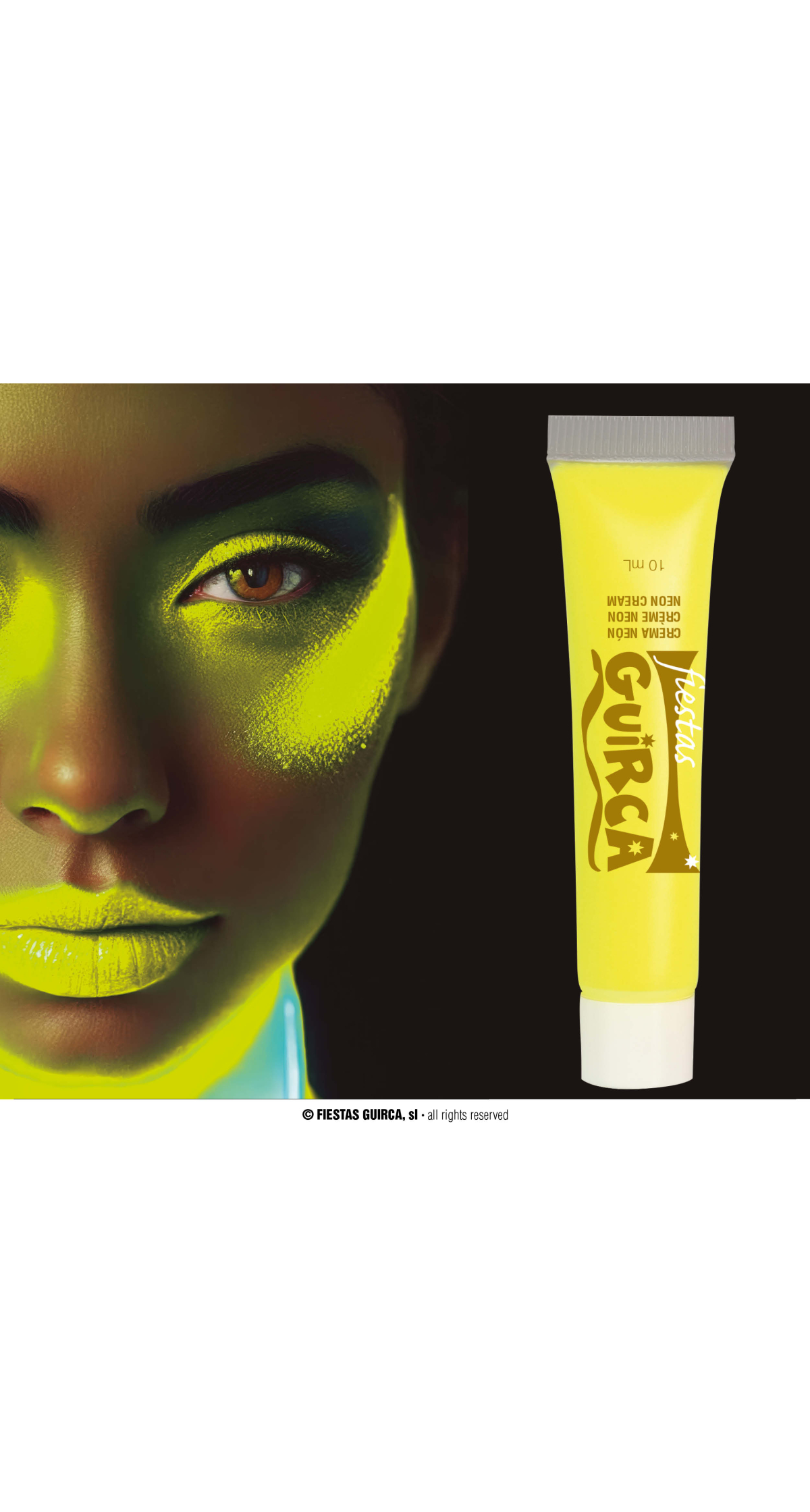 Neon UV Cream Face & Body Paint Tube 10ml - Yellow - Image 3