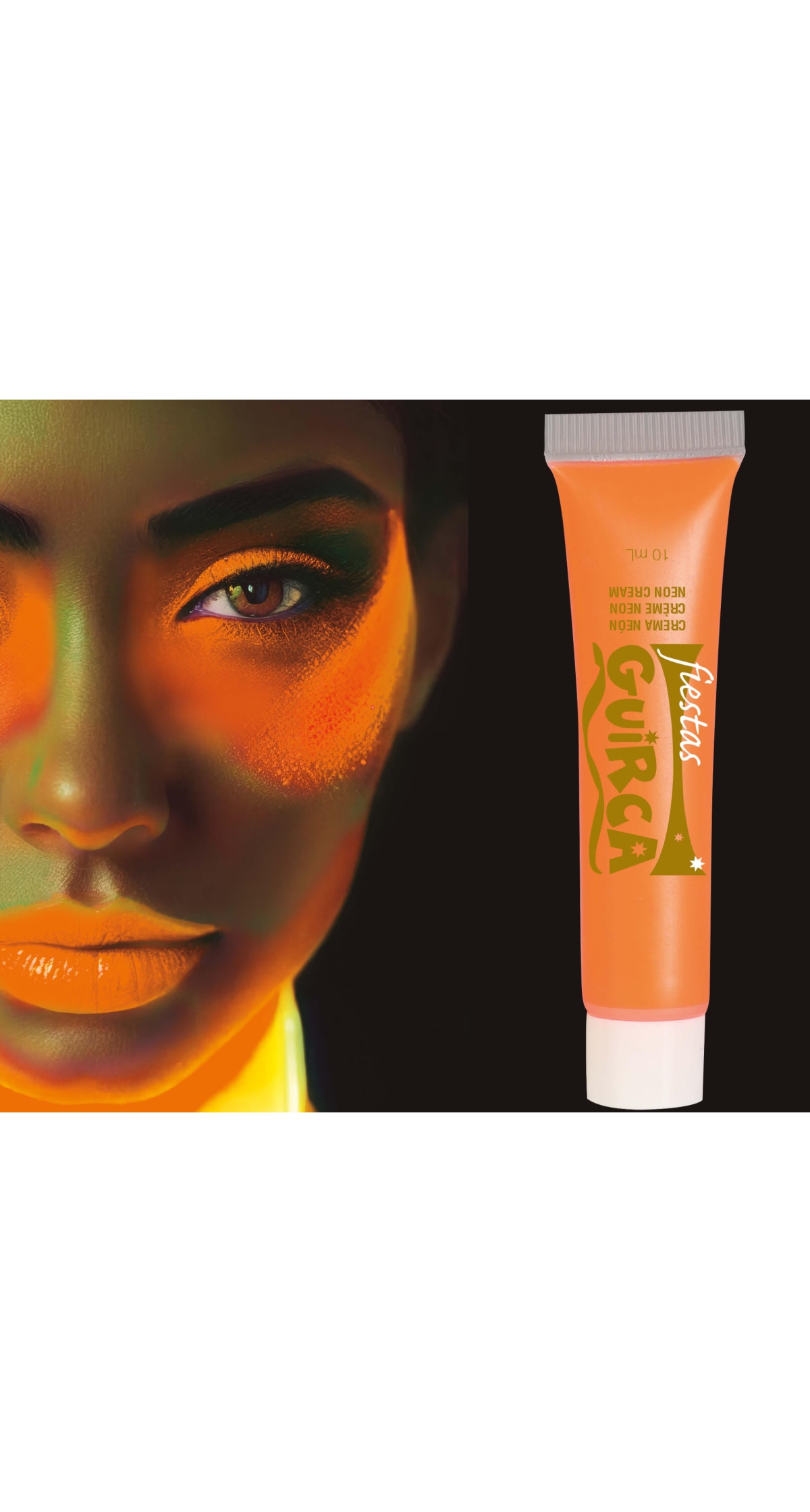 Neon UV Cream Face & Body Paint Tube 10ml - Orange - Image 3