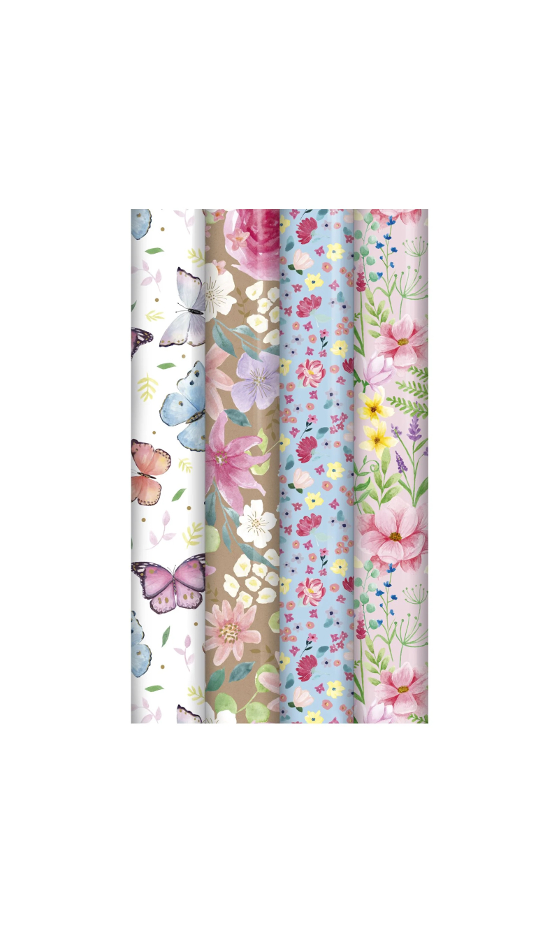Gift Wrap Flowers & Butterflies Assorted- 3m