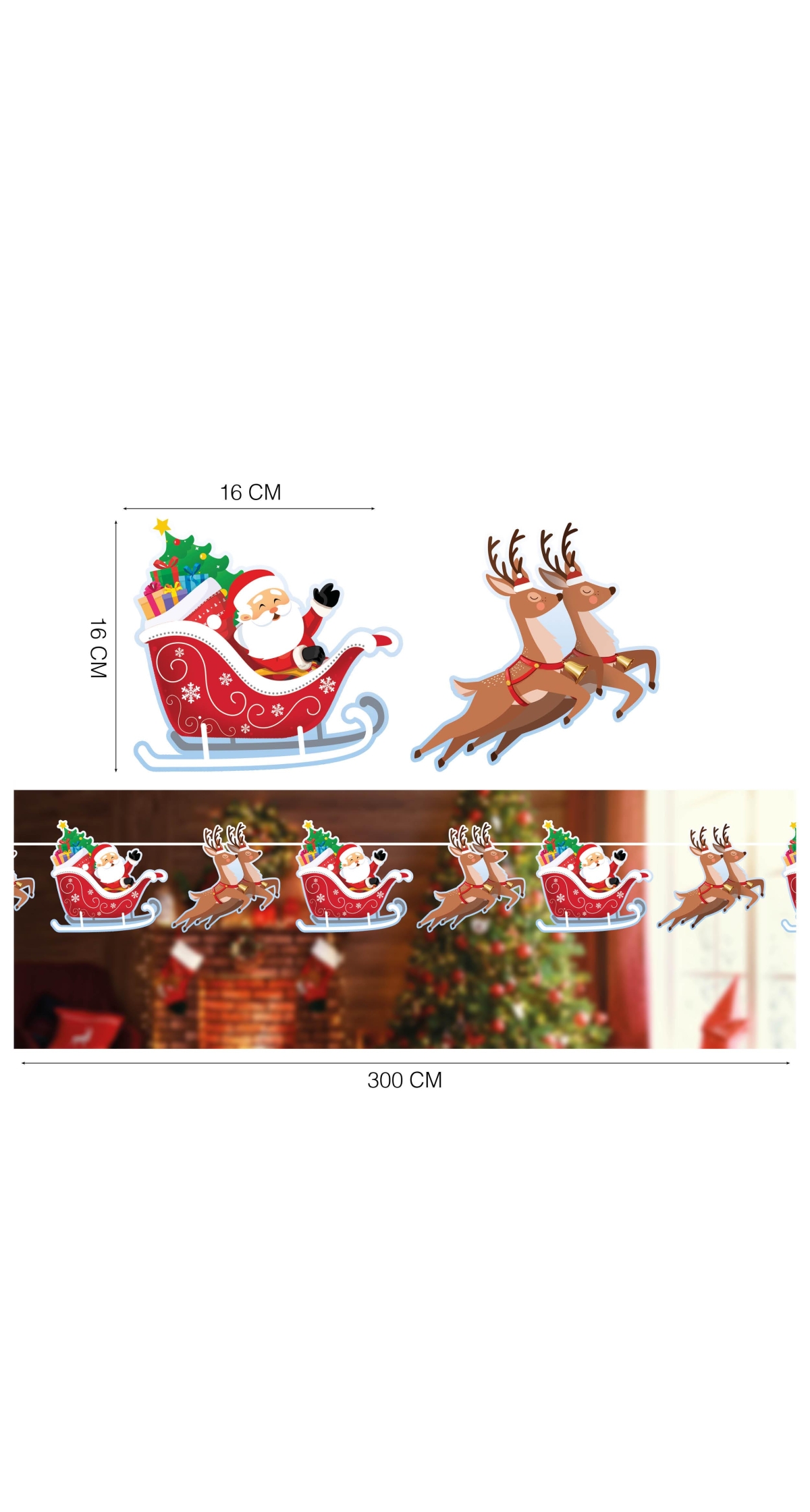 Christmas Santa Sleigh Garland Banner 300cm (16x16cm) - Image 2