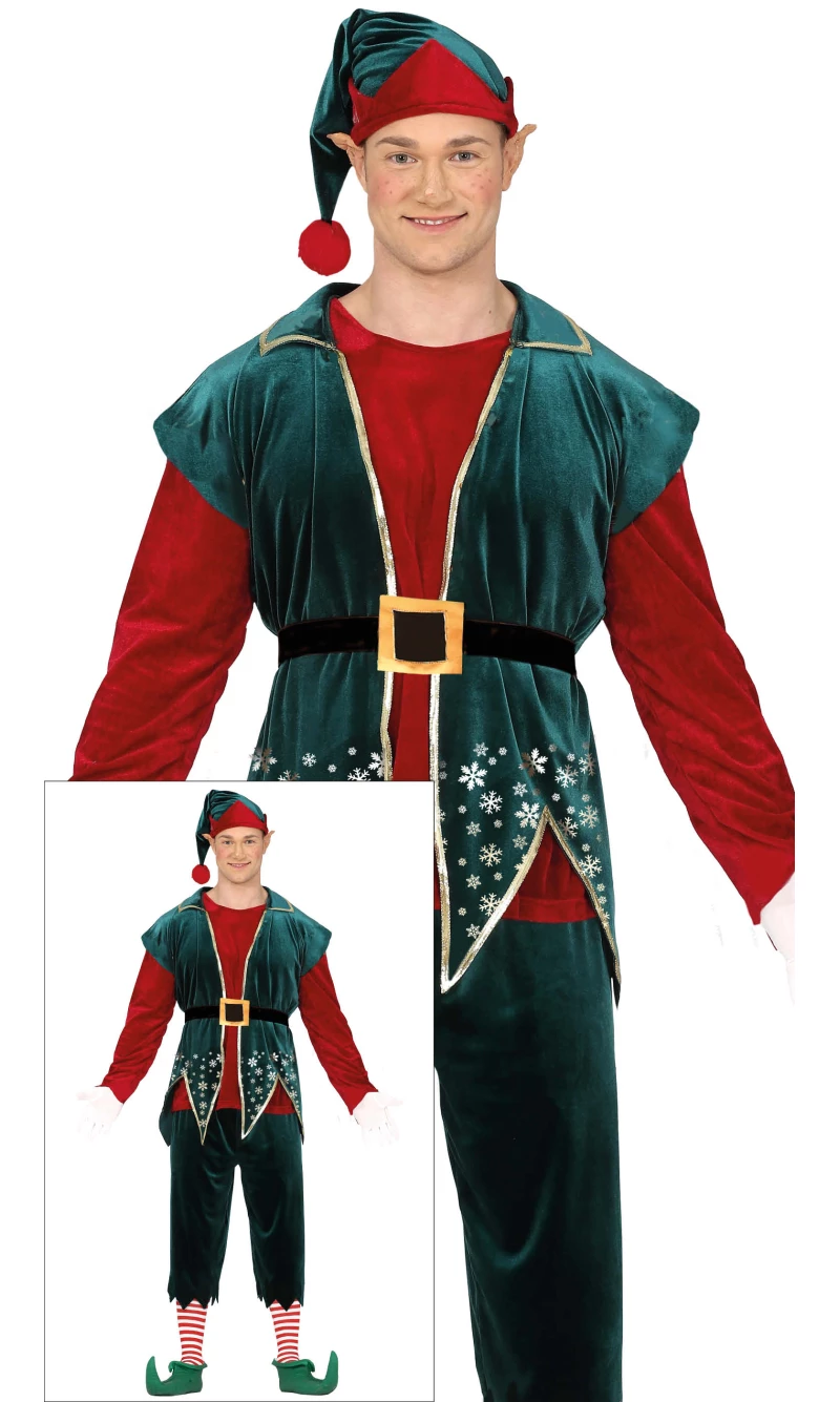 Classic Red / Green Male Elf - Adult Size Large (52-54)